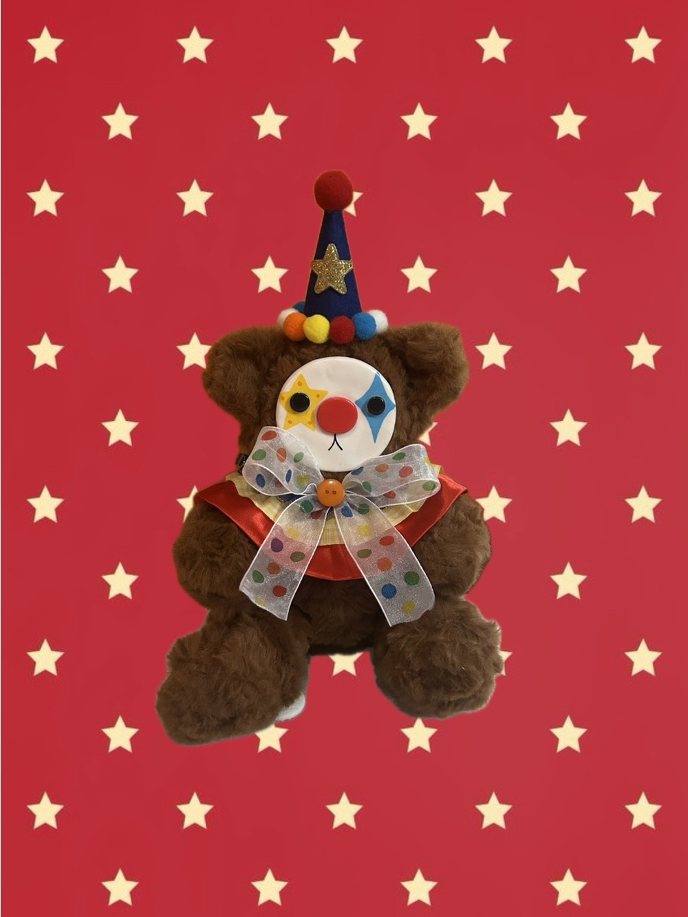 Plush Brown Clown Bear Hat & Polka-Dot Bow